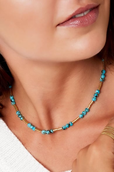 Collana di perline con pietra naturale blu Blue &amp; Gold Stainless Steel h5 Immagine4
